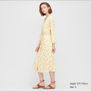 Uniqlo yellow floral midi dress XS but fits like S